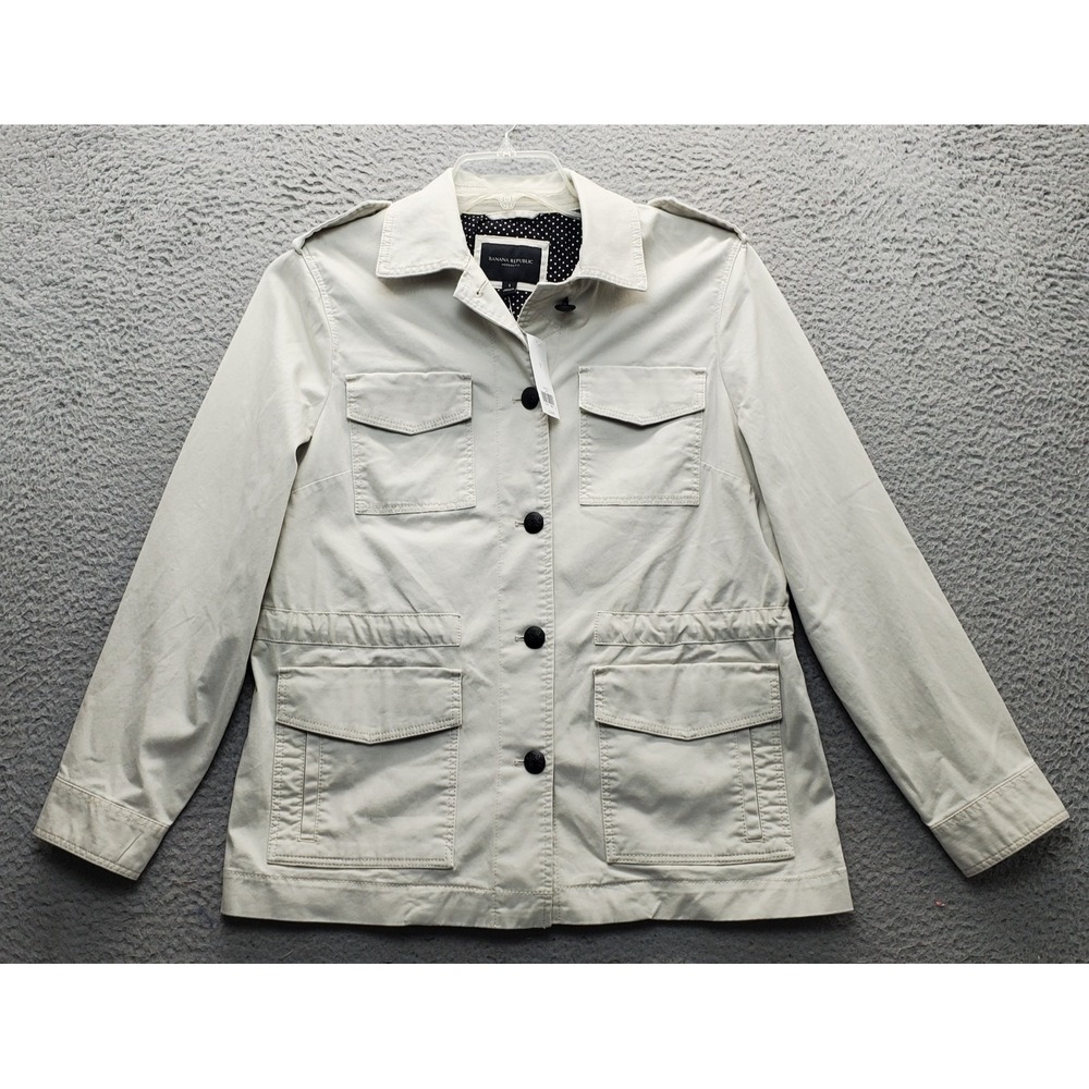 Banana Republic Utility Jacket Womens Small Tan Twill‎ Modern Fit Button Front